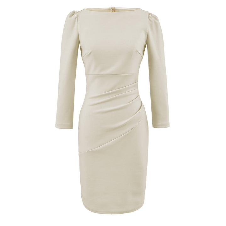 Women Figure-hugging Midi Dress with Gathered Wrap Look and Long Sleeves Mune Fashion