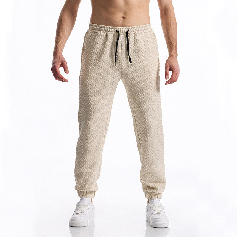 Men's Textured Casual Jogging Pants with Elastic Waistband, Drawstring and Ribbed Cuffs Mune Fashion