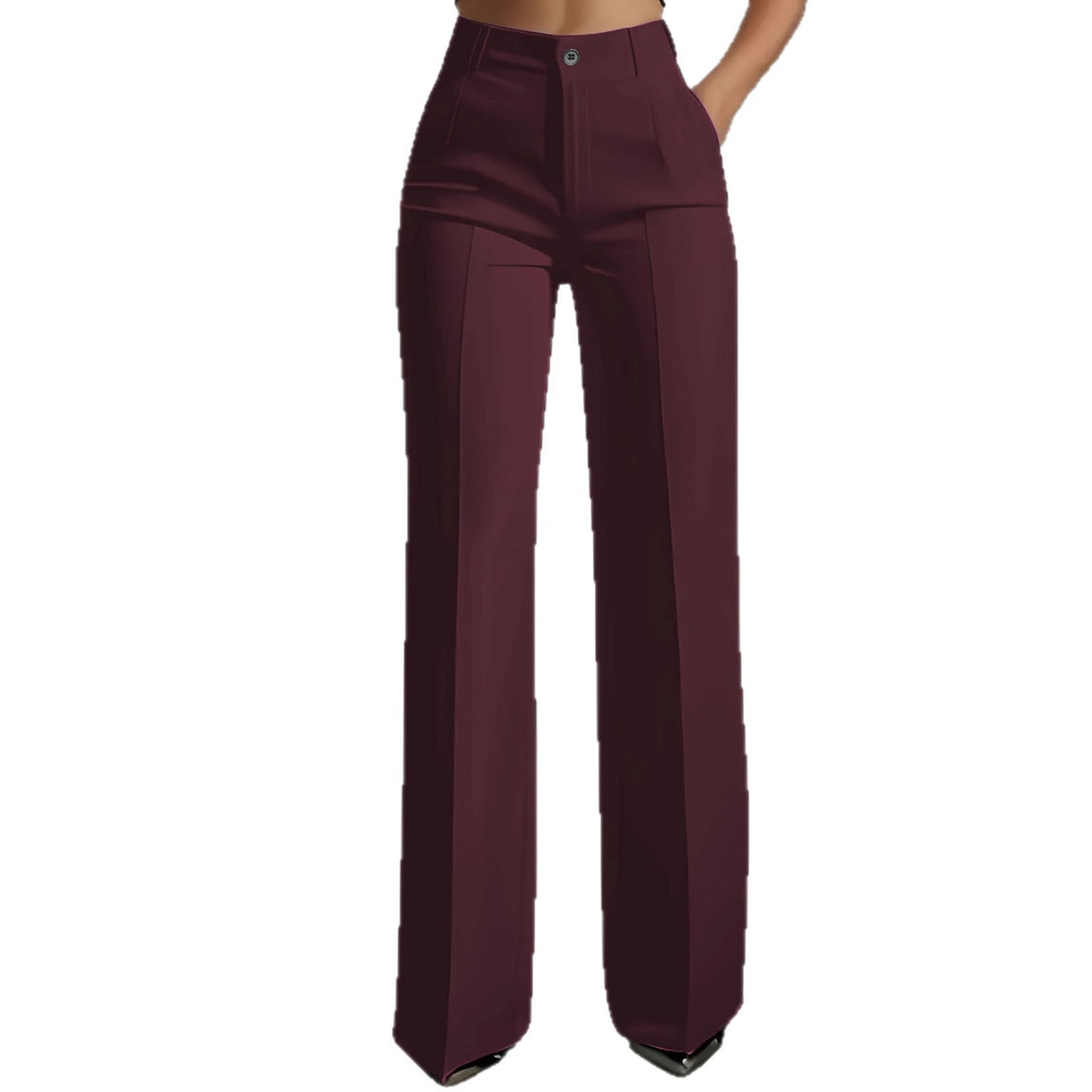 Women High-Waisted Palazzo Pants with Crease and Front Pockets Mune Fashion