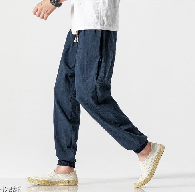 Men's casual linen jogger pants with drawstring, textured surface, and elastic cuffs Mune Fashion