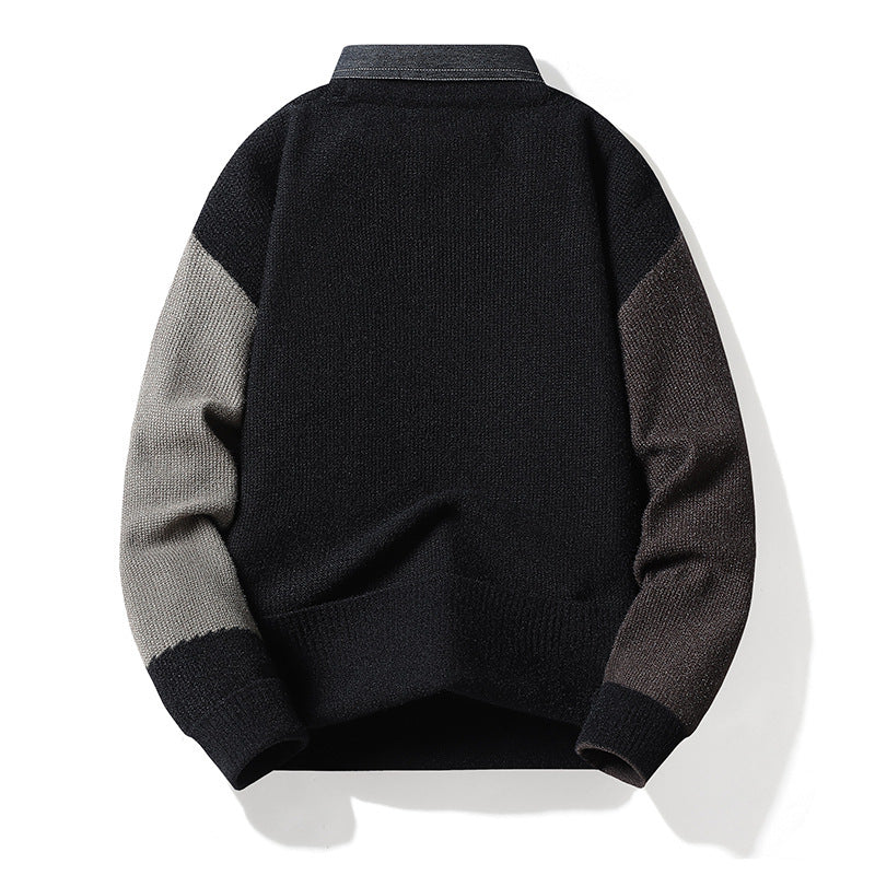 Men's Stylish Knit Sweater with Shirt Collar Mune Fashion