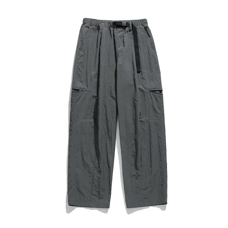 Unisex Wide technical nylon leisure pants with elastic waistband and integrated web belt Mune Fashion