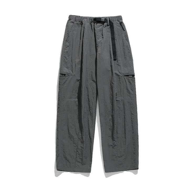 Unisex Wide technical nylon leisure pants with elastic waistband and integrated web belt Mune Fashion