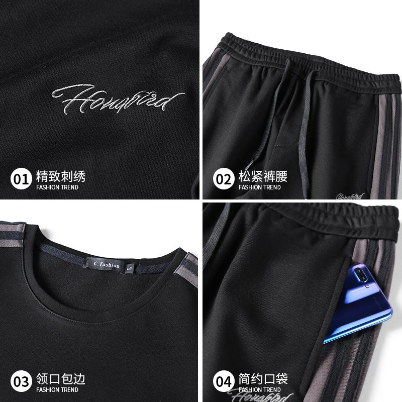 Men's athletic casual jogging suit set made of cotton blend with side decorative stripes and elastic waistband Mune Fashion