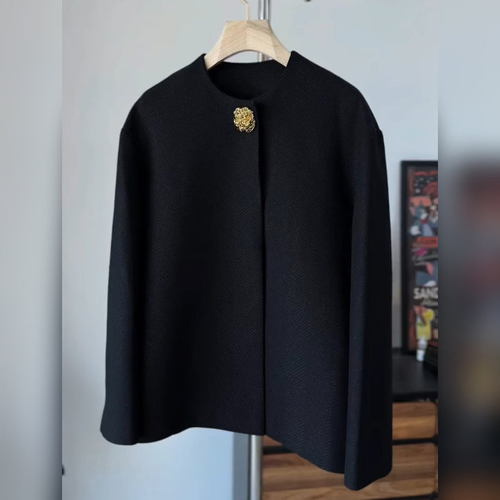 Women Elegant Short Blazer with Decorative Button Mune Fashion