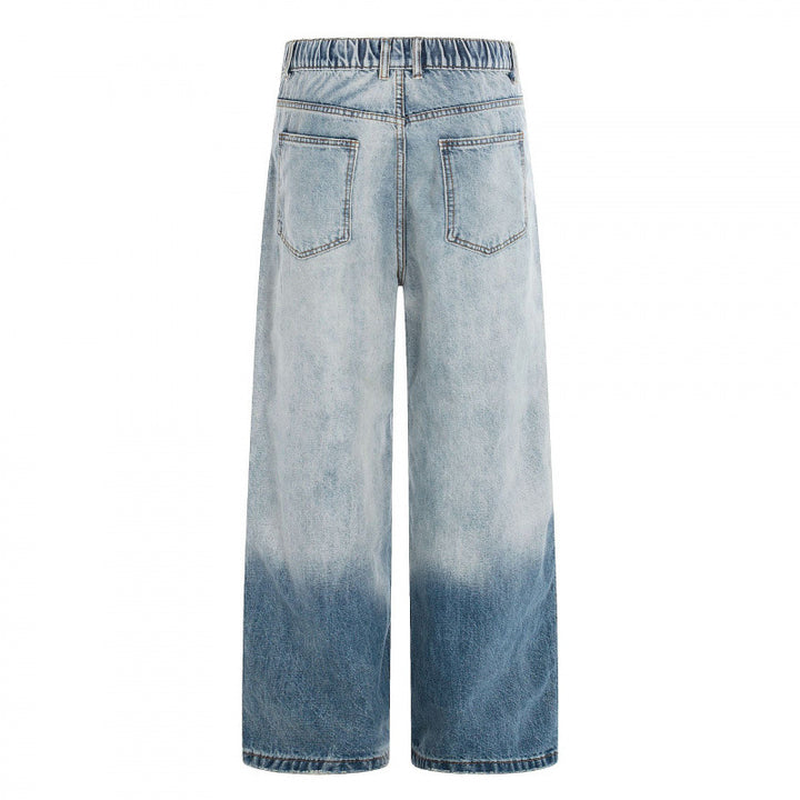 Women's Wide High-Waist Denim Jeans with Ombre Hem and Elastic Back Mune Fashion