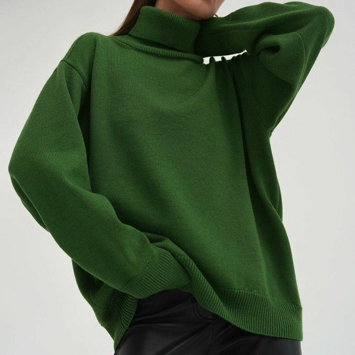 Women's Oversized Turtleneck Sweater with Ribbed Texture Mune