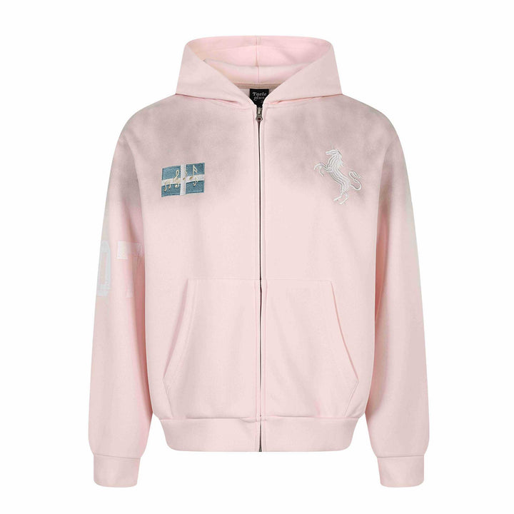 Women's zip hoodie with embroidered unicorn motif and music patch Mune Fashion