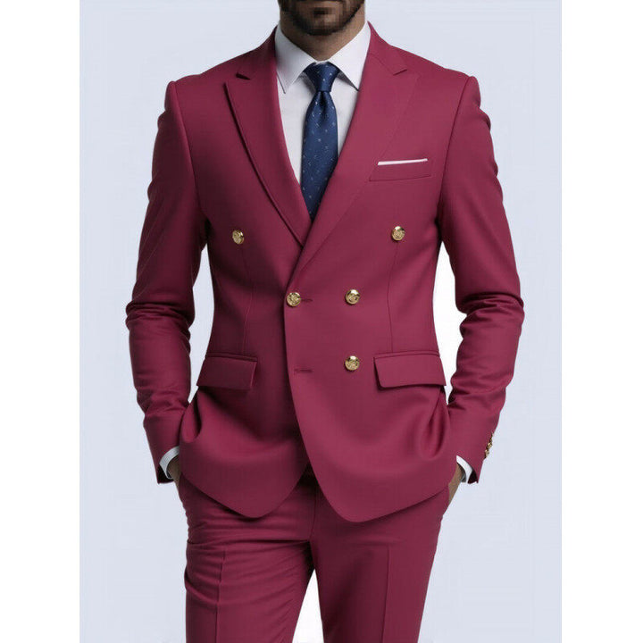 Men's double-breasted Slim-Fit suit with gold decorative buttons and slim business trousers Mune Fashion