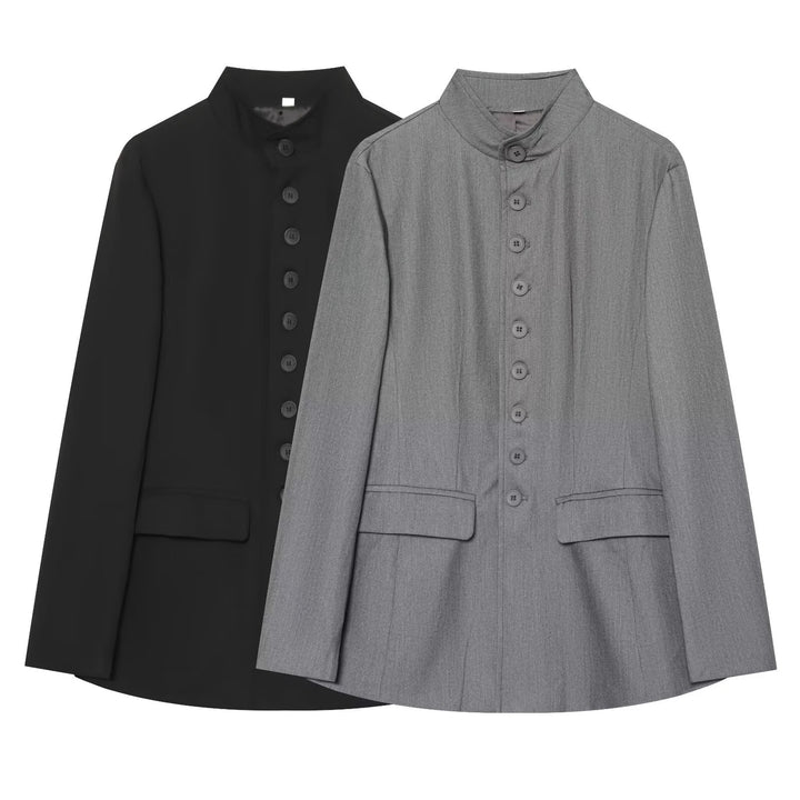 Women's tailored stand-up collar blazer with full button placket Drune