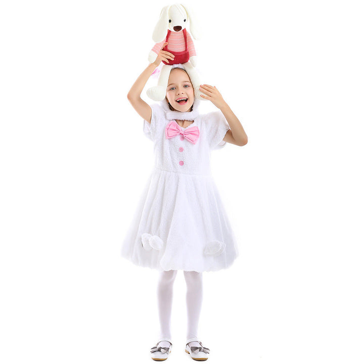 Girls Plush Bunny Costume with Hood and Playful Details Mune Fashion