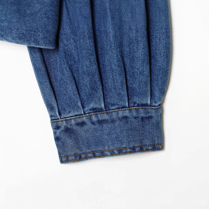 Women's Oversize Denim Pullover Jacket with Half Placket Mune Fashion