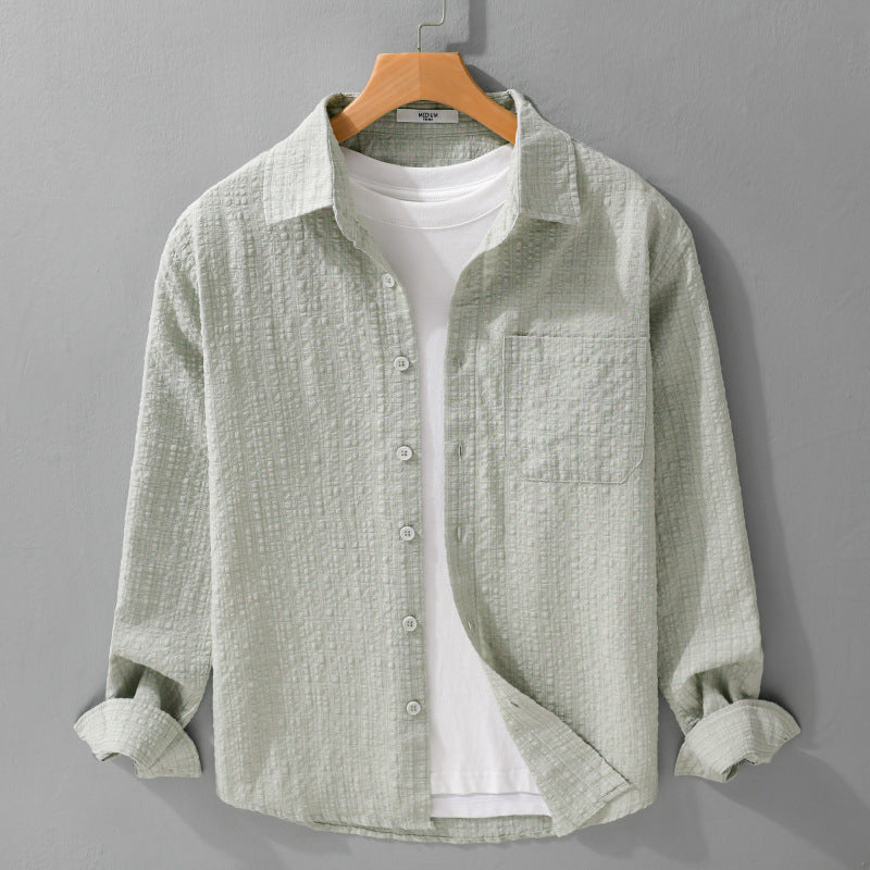 Men's cotton structured shirt in layering look with chest pocket and Kent collar Mune Fashion