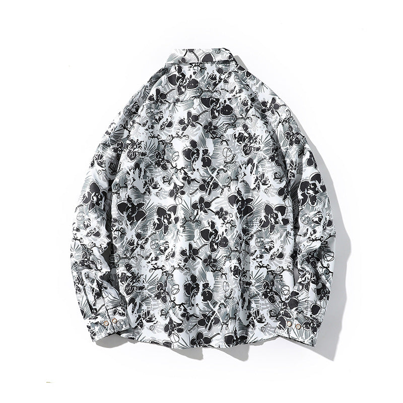 Men's Oversize Button-Up Shirt with Graphic Allover Print and Loose Relaxed Fit Mune Fashion