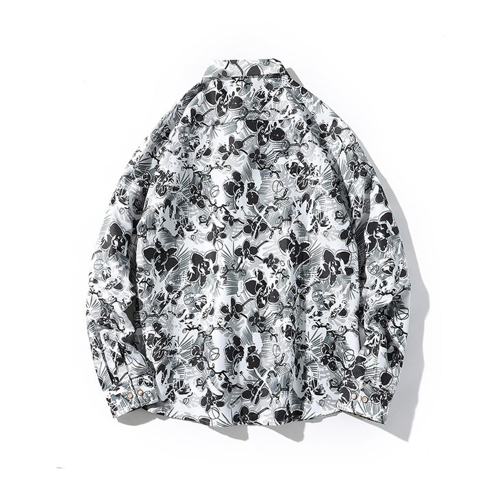 Men's Oversize Button-Up Shirt with Graphic Allover Print and Loose Relaxed Fit Mune Fashion