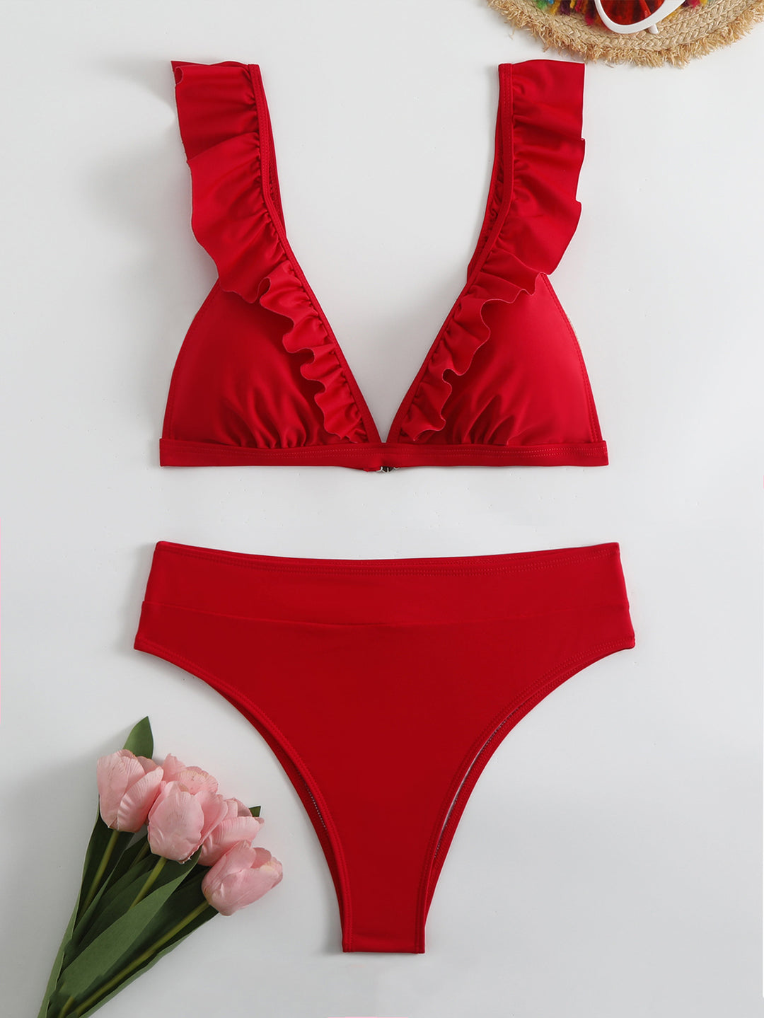 Women's Refined Triangle Bikini Set with Ruffle Details Mune Fashion