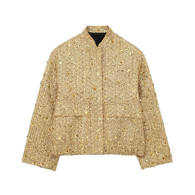 Women's embellished bouclé bomber jacket with sequins and rhinestones Mune Fashion