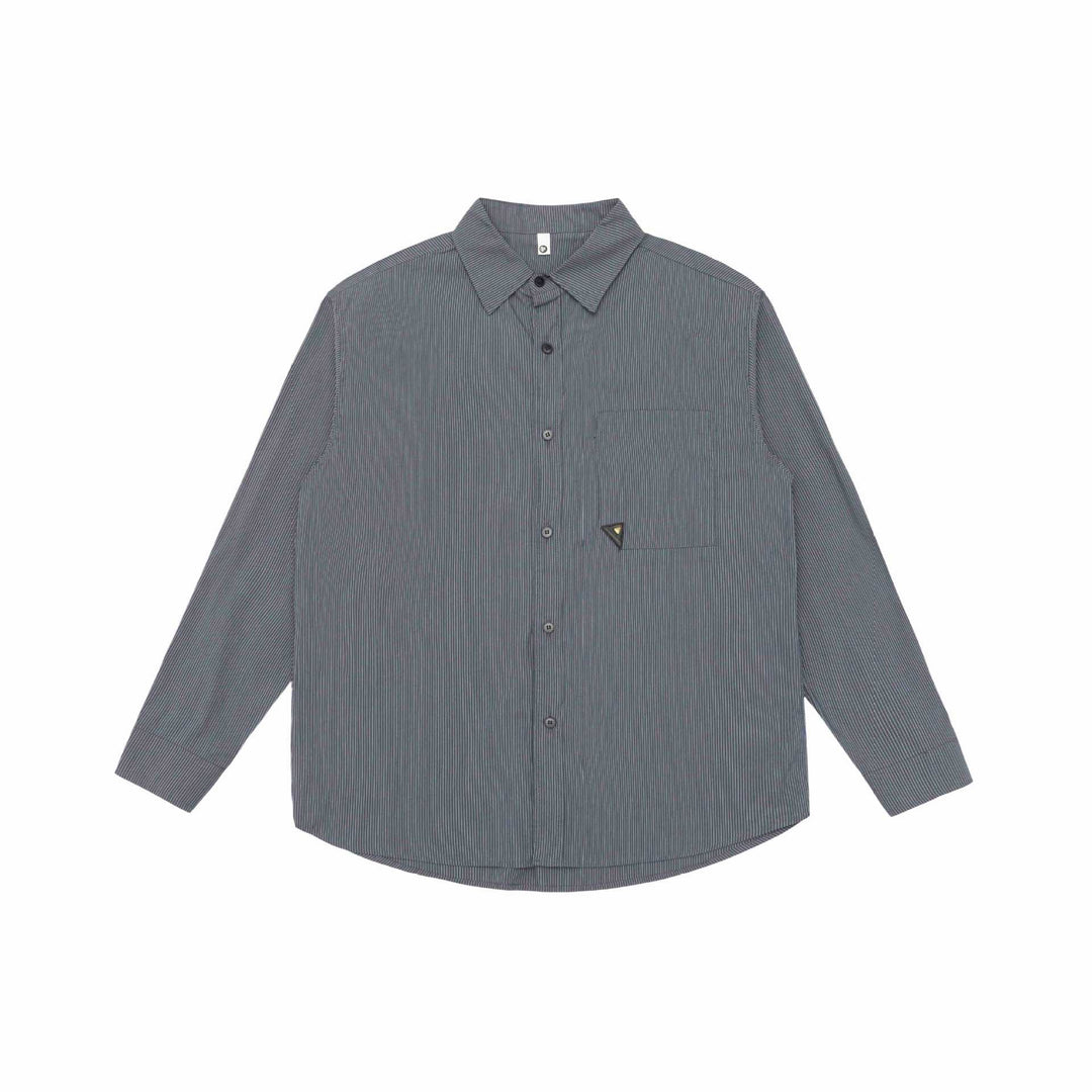Men's Loose Striped Cotton Shirt with Chest Pocket and Kent Collar Mune Fashion