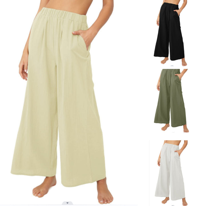 Women Lightweight Palazzo Pants with Wide Leg, Elastic Waistband and Side Pockets Mune Fashion