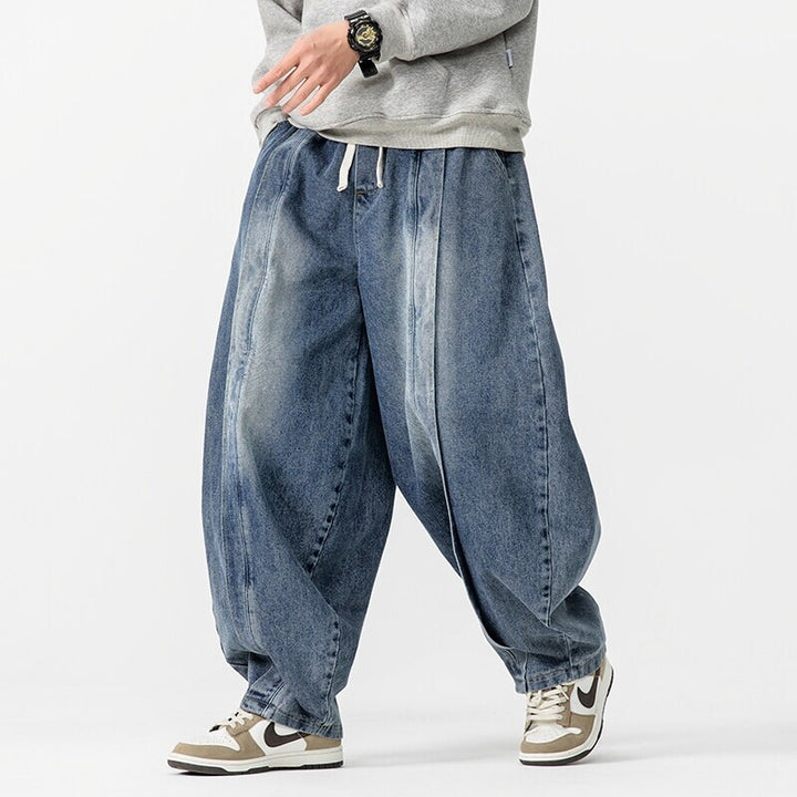 Men's extra-wide jeans in balloon cut with drawstring waistband and longitudinal stitching Mune Fashion