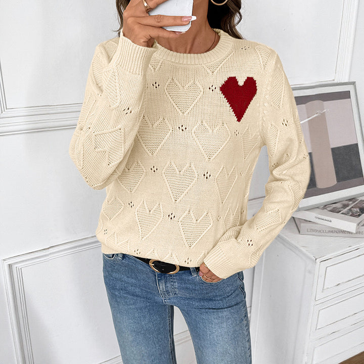 Women's Playful Knit Sweater with Heart Design Mune Fashion