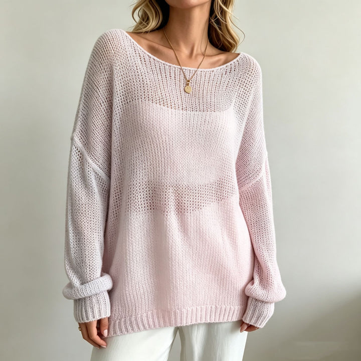 Women Oversize Knit Sweater with Transparent Mohair Effect Mune Fashion