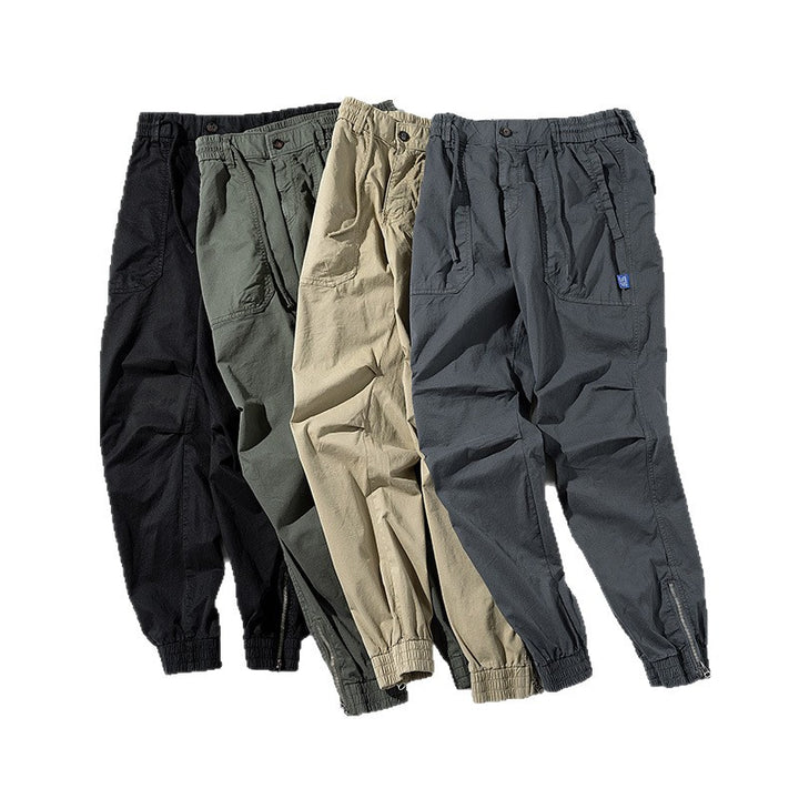 Men's Tapered Utility Cargo Pants in Jogger Style with Elastic Comfort Waistband, Patch Pockets and Ankle Zipper Mune Fashion