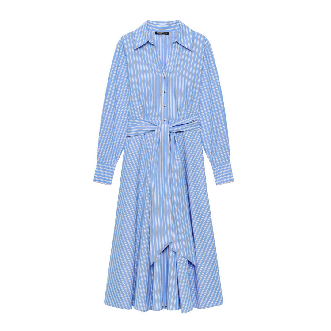 Ladies shirt dress with waist belt, long sleeves and flared skirt Mune Fashion