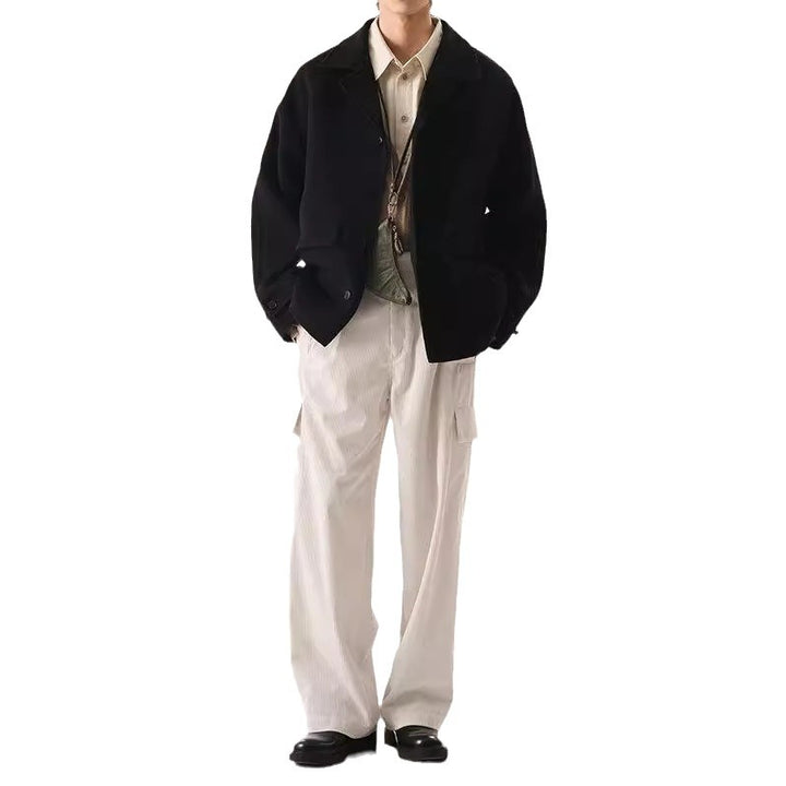 Men's short jacket made of wool blend in oversized cut with lapel collar Mune Fashion