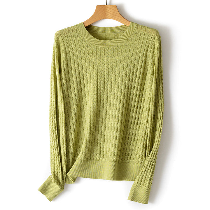 Women's fine cable knit sweater with round neckline and ribbed trims Mune Fashion