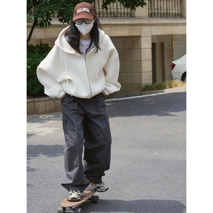 Women Oversized Hooded Zip Jacket with Teddy Lining and Elastic Hem Mune Fashion