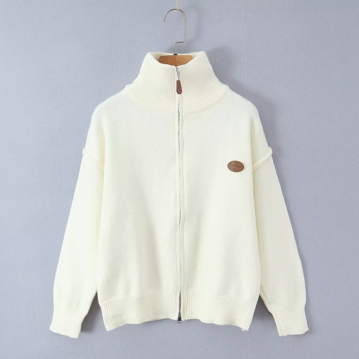 Women Oversized Zip Cardigan made of fine knit with high ribbed collar Mune Fashion