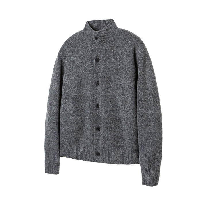 Women's knit cardigan with stand-up collar, full button placket, and ribbed hem Mune Fashion