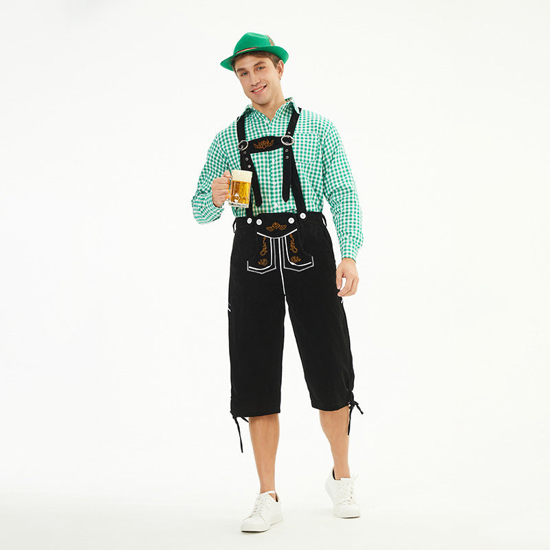 Men's knee-length traditional dungarees with adjustable straps and decorative embroidery Mune Fashion