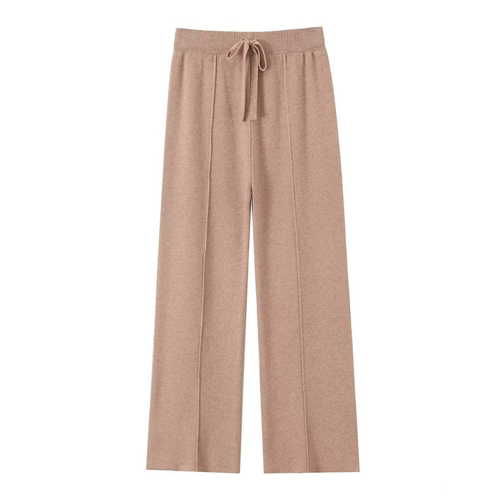 Women's wide-knit trousers with high waist, visible crease and drawstring waistband Mune Fashion