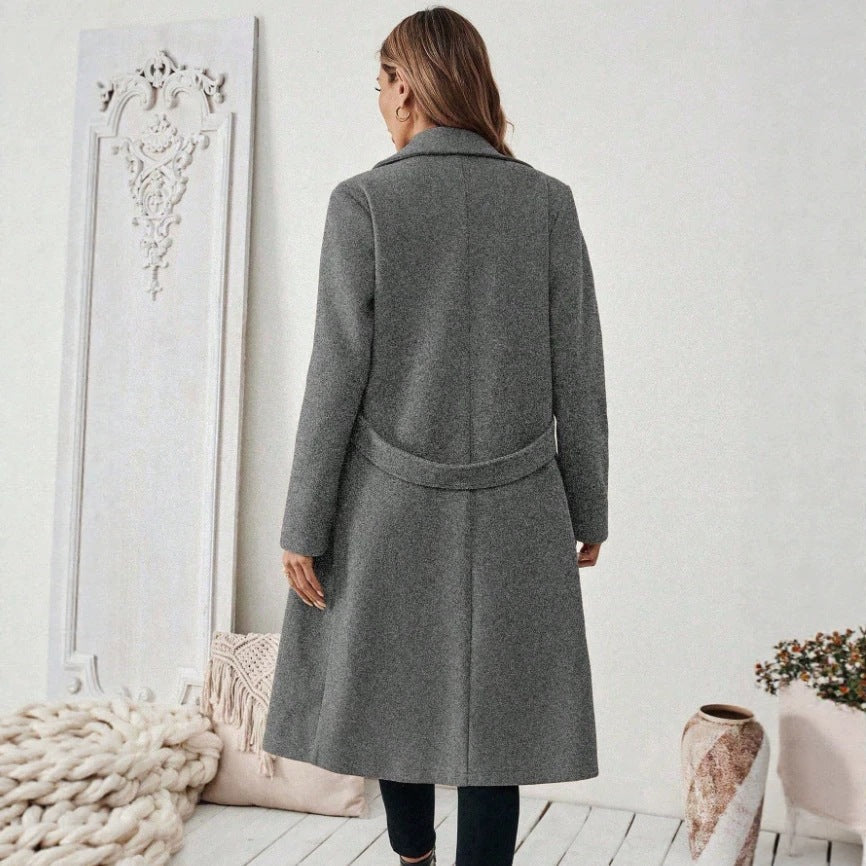 Women Longline Coat with Lapel Collar and Flap Pocket Detail Mune Fashion