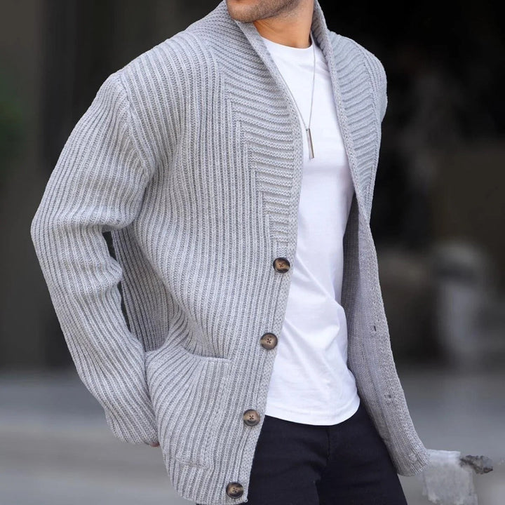 Men's Cardigan with Deep Neckline and Buttons Mune