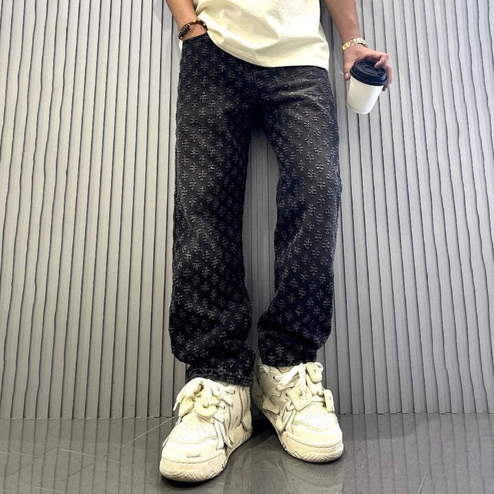 Men's Stylish Relaxed Fit Jeans with Floral Pattern Mune Fashion