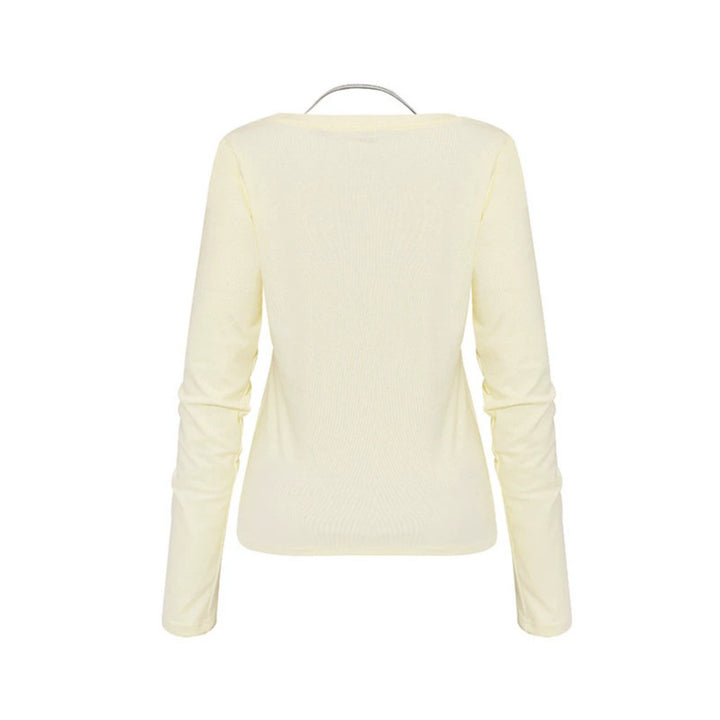 Women's long sleeve shirt with double layer effect, deep V-neck and striped insert Mune Fashion
