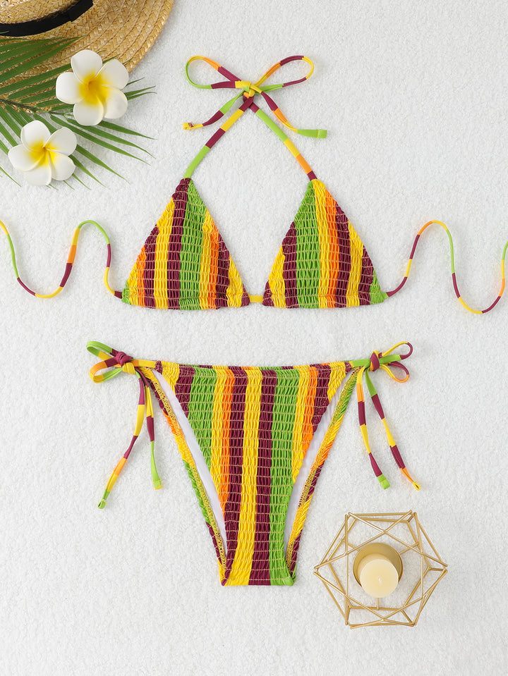Women's triangle bikini set with floral pattern and high-quality tie bands Mune Fashion