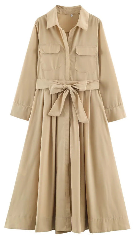 Women 100+ Shirt dress with tie belt and A-line skirt Mune Fashion