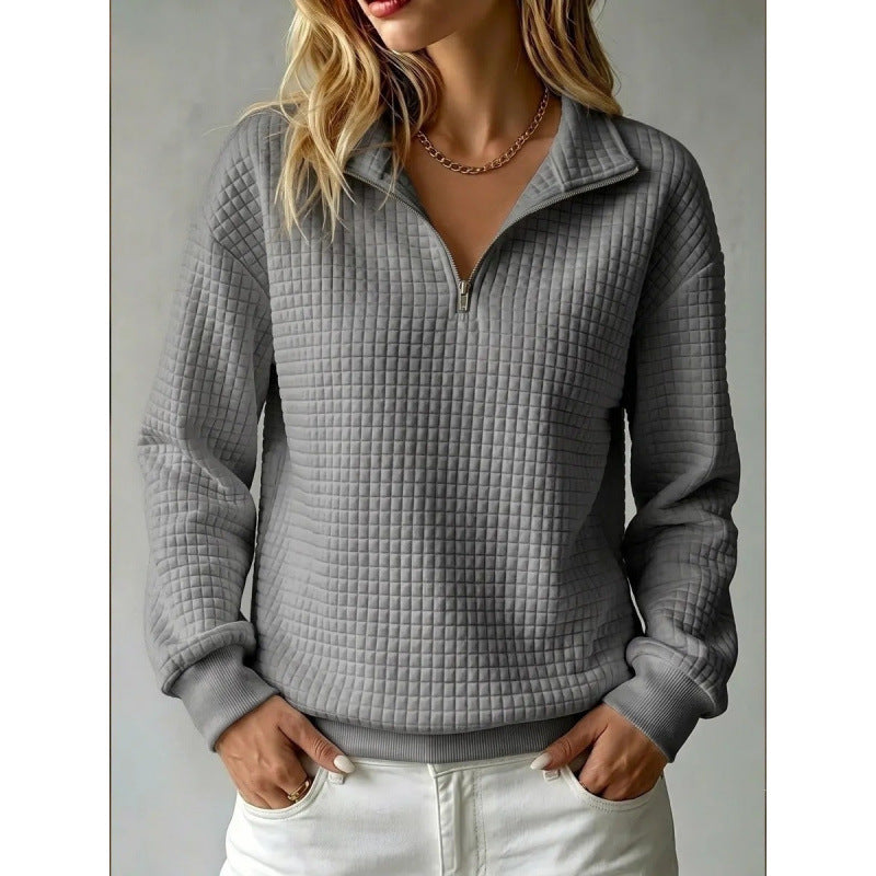 Women’s quilted sweatshirt with half zipper and tile structure Mune Fashion