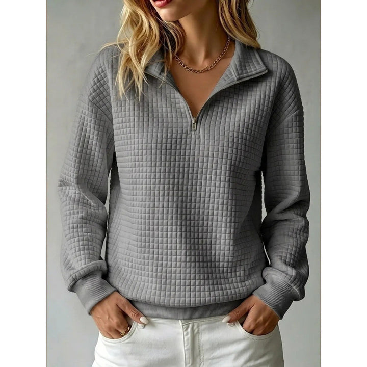 Women’s quilted sweatshirt with half zipper and tile structure Mune Fashion