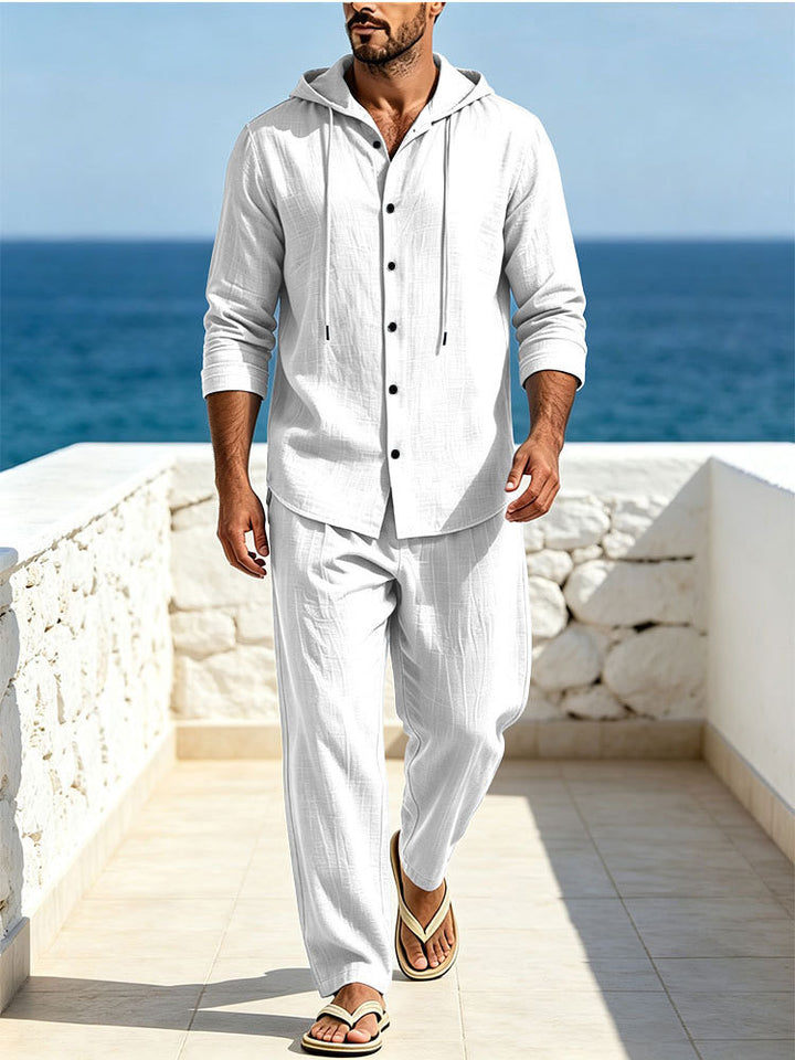 Men's Breathable Cotton Gauze Loungewear Set with Hooded Shirt and Loose Summer Pants Mune Fashion
