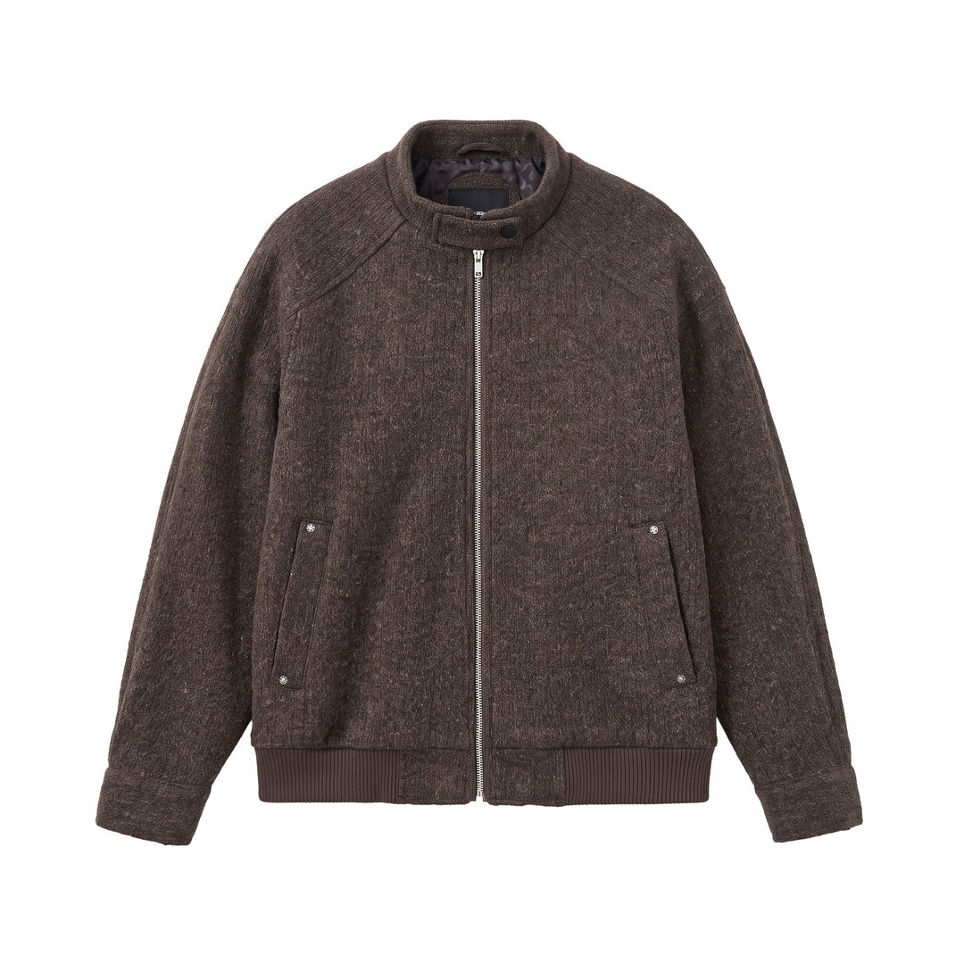 Men's Short Boxy Wool Mix Bomber with Stand-Up Collar and Ribbed Hem Mune Fashion