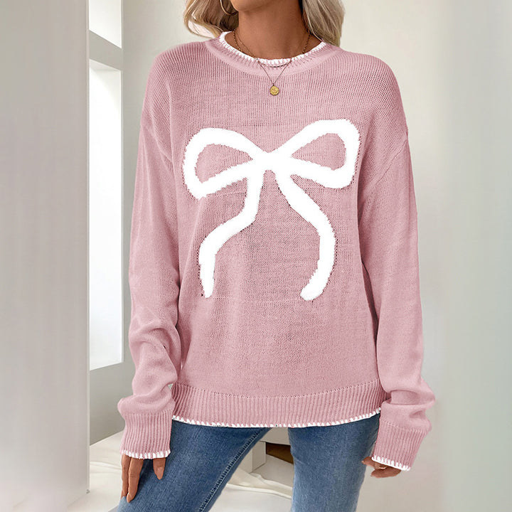 Women's Christmas Knit Sweater with Bow Motif Mune Fashion
