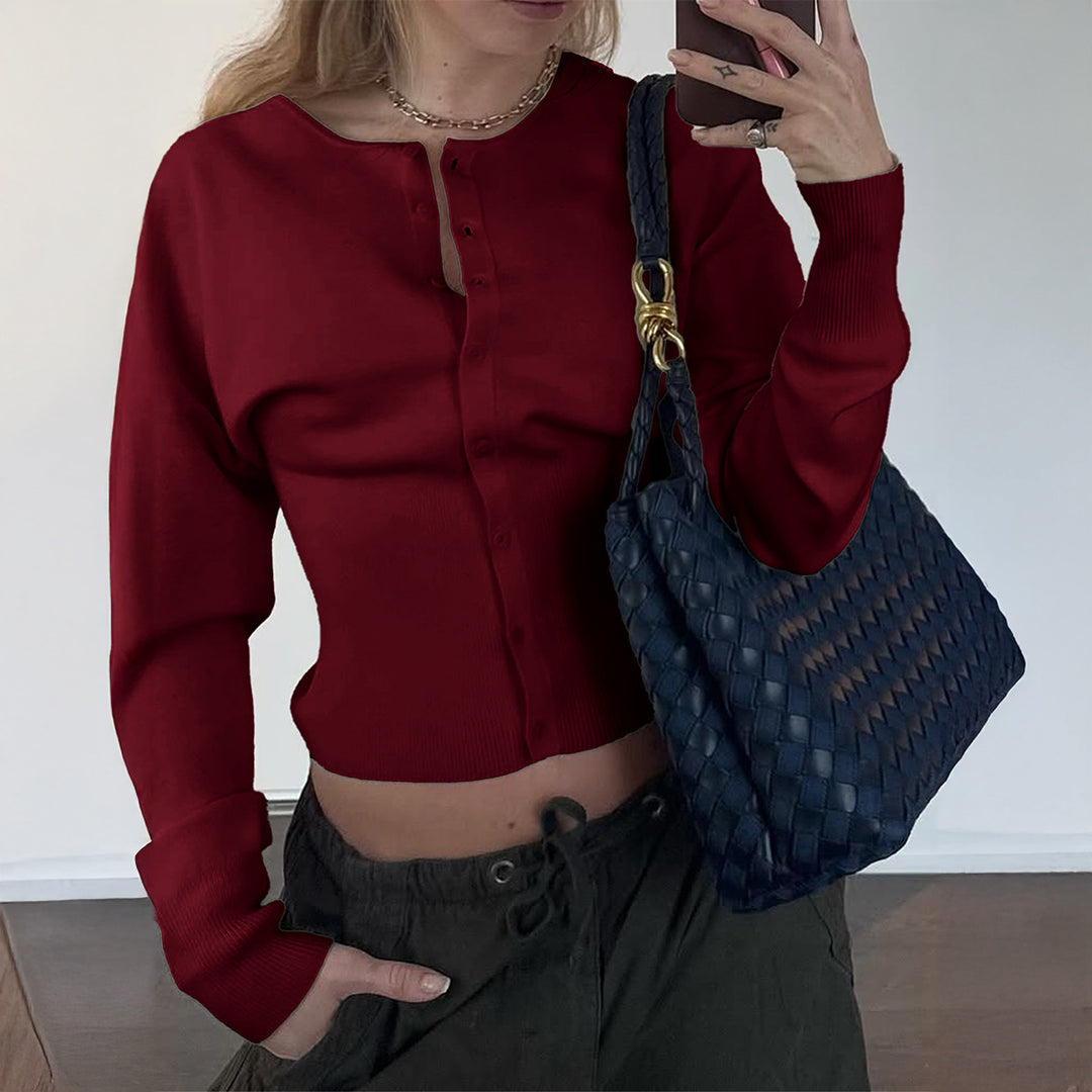 Women's fitted fine knit sweater with tailored ribbed hem and long sleeves Mune Fashion