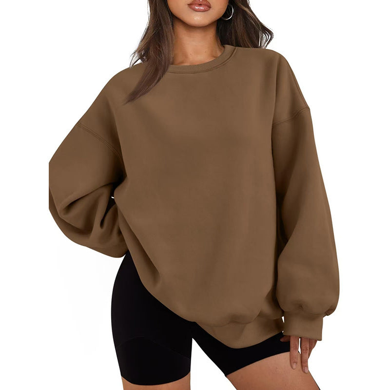 Women's oversized crew neck sweatshirt with dropped shoulder, soft fleece lining, and ribbed cuffs Mune Fashion