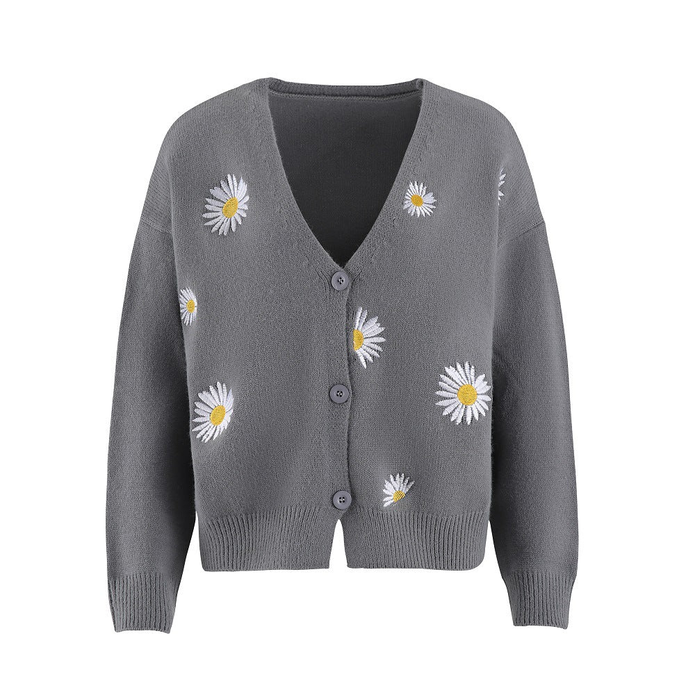 Women's knit cardigan with daisy embroidery Mune Fashion