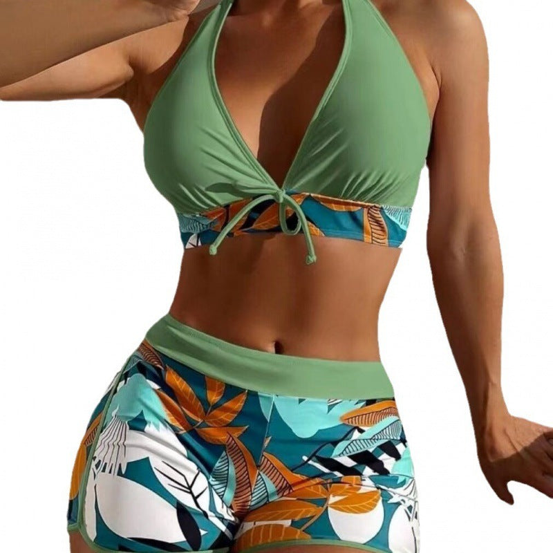 Women High-neck Bikini with Playful Floral Pattern Mune Fashion
